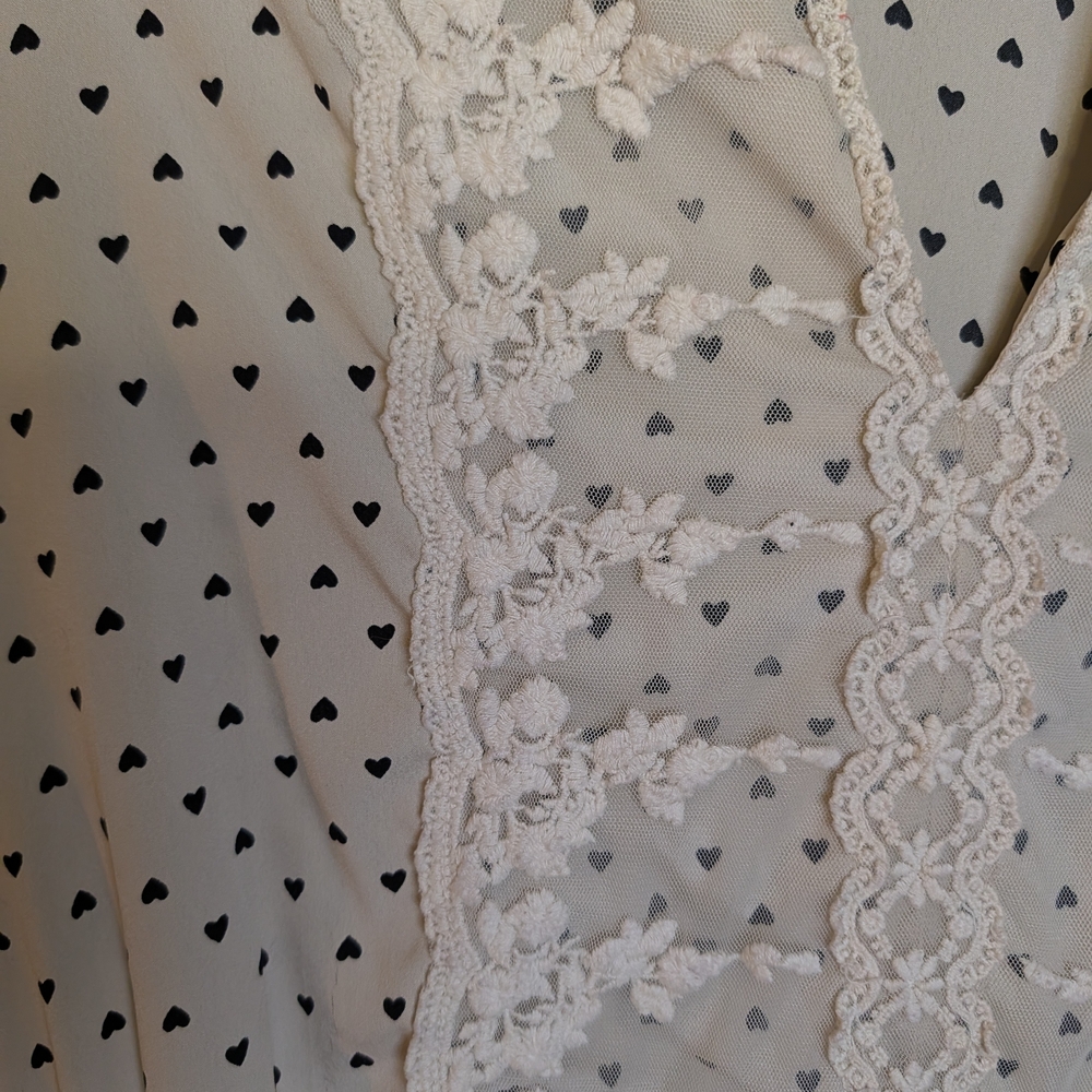 Rebellion Hearts Cream Lace Heart Print Tunic Top 3X Coquette Romantic - Picture 2 of 6